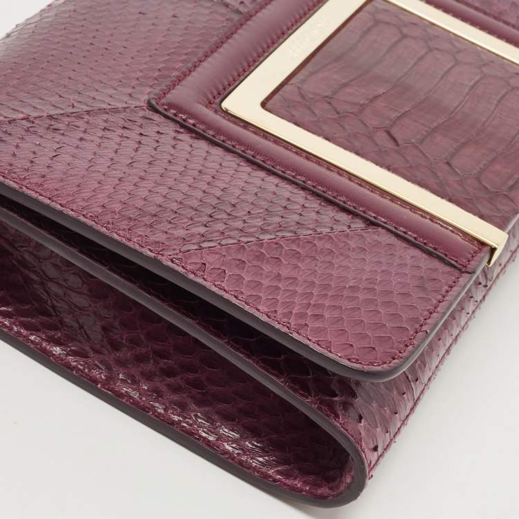 Pre Owned Jimmy Choo Purple Watersnake Leather Alara Wristlet Clutch