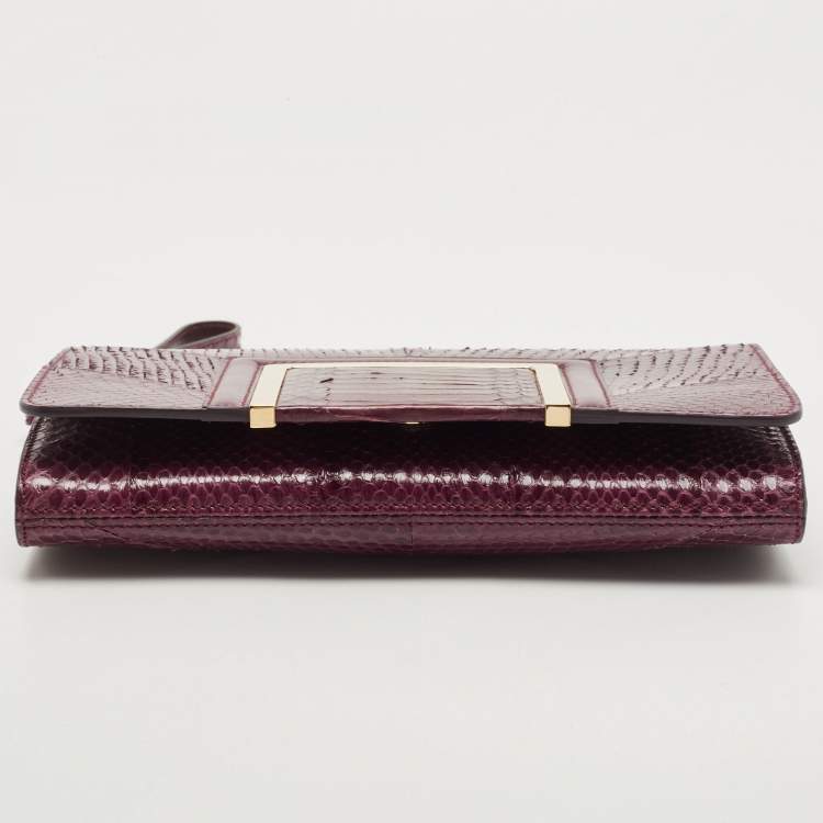 Pre Owned Jimmy Choo Purple Watersnake Leather Alara Wristlet Clutch