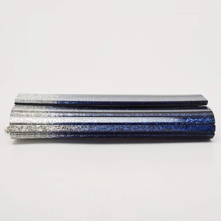 Pre Owned Jimmy Choo Blue/Silver Ombre Glitter Acrylic Sweetie Chain Clutch