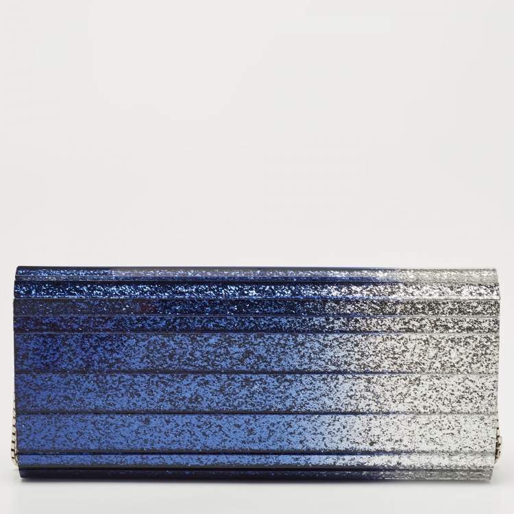 Pre Owned Jimmy Choo Blue/Silver Ombre Glitter Acrylic Sweetie Chain Clutch