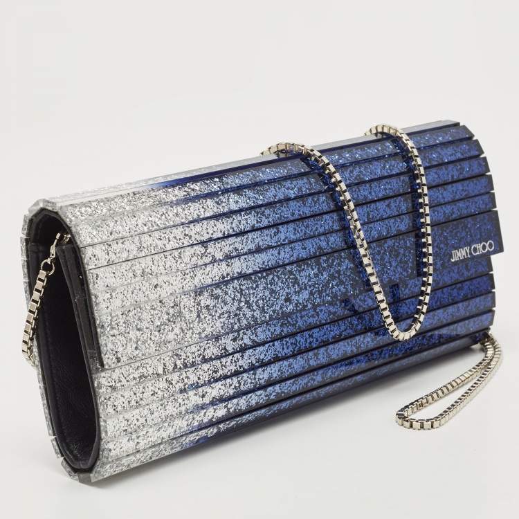 Pre Owned Jimmy Choo Blue/Silver Ombre Glitter Acrylic Sweetie Chain Clutch