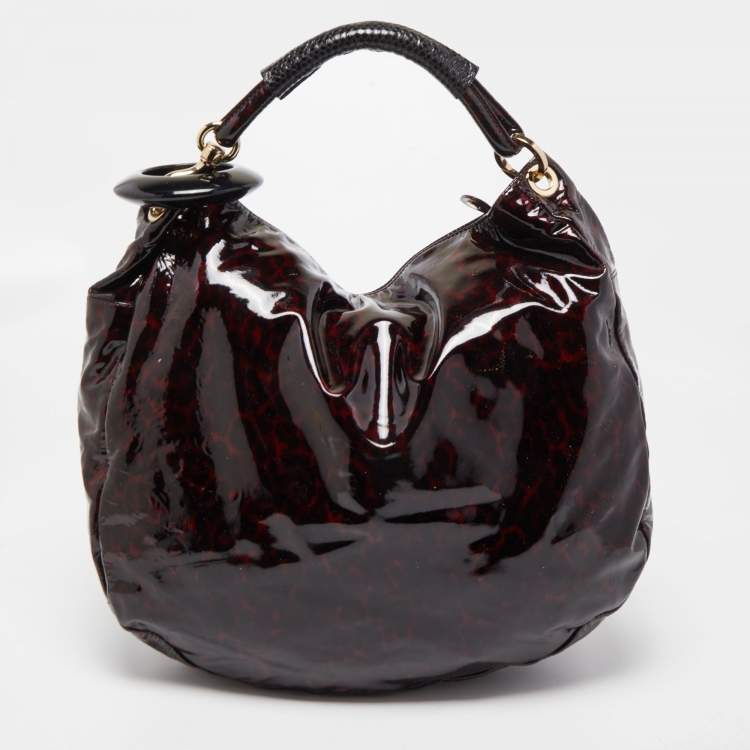 Pre Owned Jimmy Choo Black/Red Leopard Print Patent Leather Large Sky Bangle Hobo