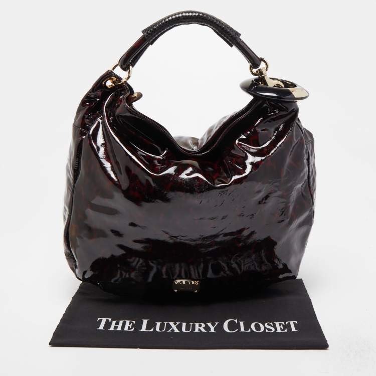 Pre Owned Jimmy Choo Black/Red Leopard Print Patent Leather Large Sky Bangle Hobo