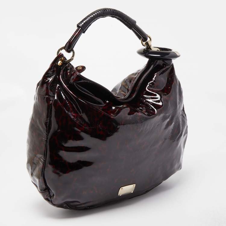 Pre Owned Jimmy Choo Black/Red Leopard Print Patent Leather Large Sky Bangle Hobo