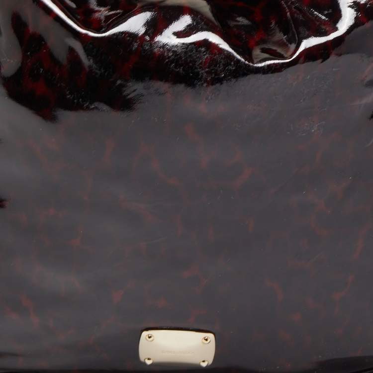 Pre Owned Jimmy Choo Black/Red Leopard Print Patent Leather Large Sky Bangle Hobo