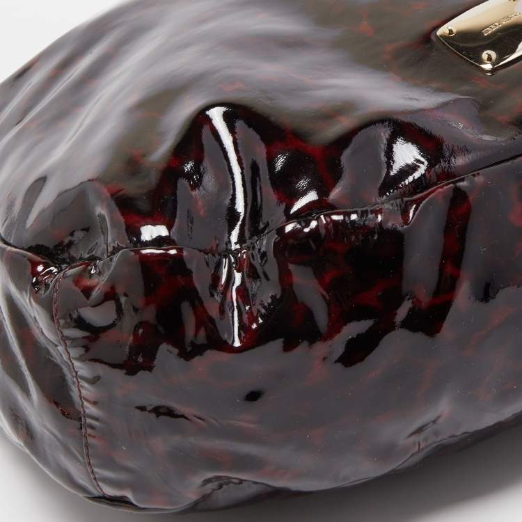 Pre Owned Jimmy Choo Black/Red Leopard Print Patent Leather Large Sky Bangle Hobo