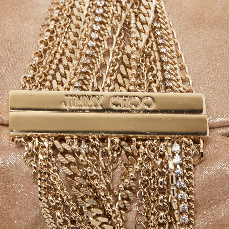 Pre Owned Jimmy Choo Beige Shimmering Suede Chandra Clutch
