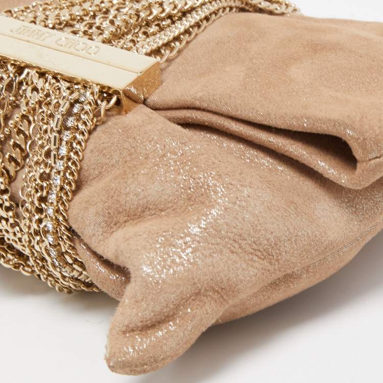Pre Owned Jimmy Choo Beige Shimmering Suede Chandra Clutch