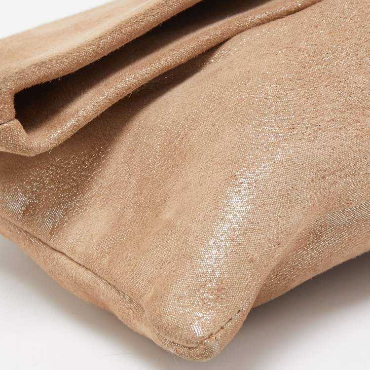 Pre Owned Jimmy Choo Beige Shimmering Suede Chandra Clutch