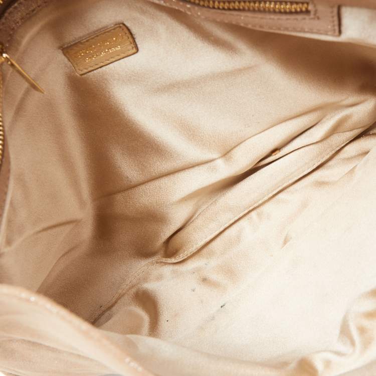 Pre Owned Jimmy Choo Beige Shimmering Suede Chandra Clutch