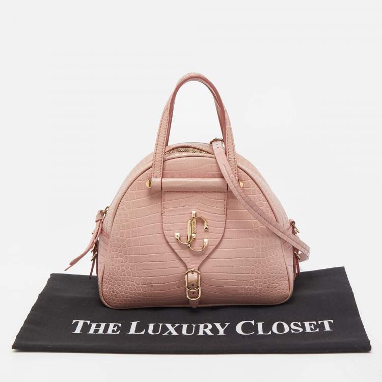 Pre Owned Jimmy Choo Pink Croc Embossed Leather Small Varenne Bowler Bag