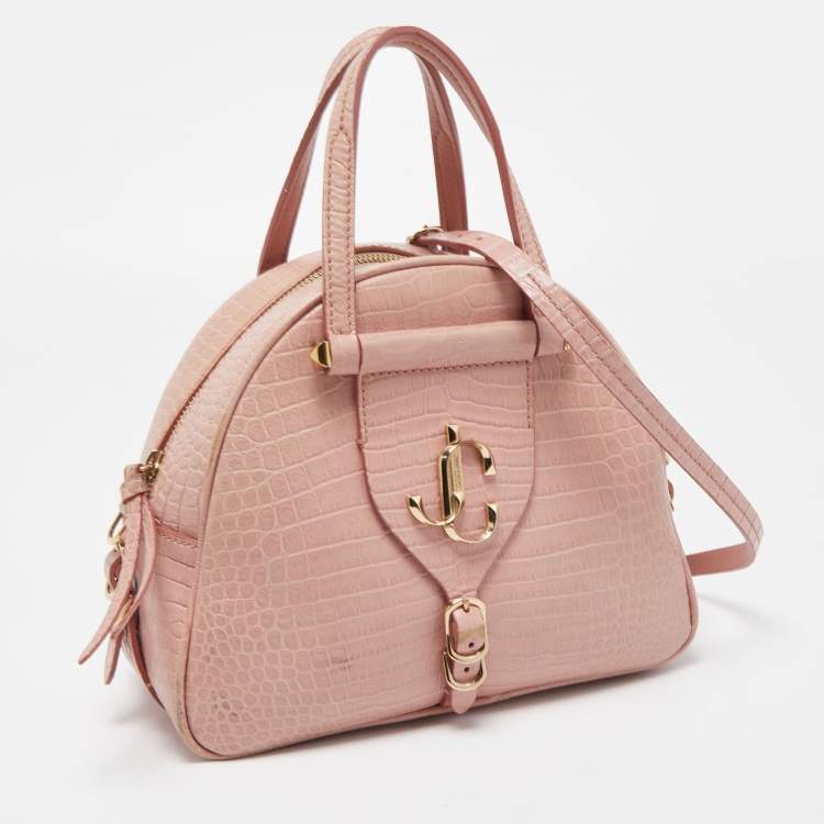 Pre Owned Jimmy Choo Pink Croc Embossed Leather Small Varenne Bowler Bag
