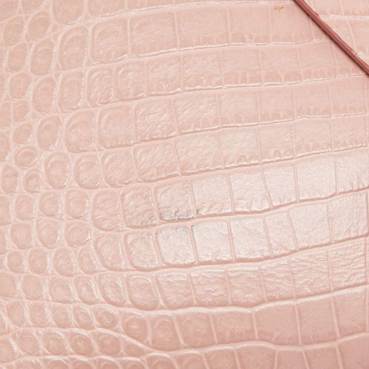 Pre Owned Jimmy Choo Pink Croc Embossed Leather Small Varenne Bowler Bag