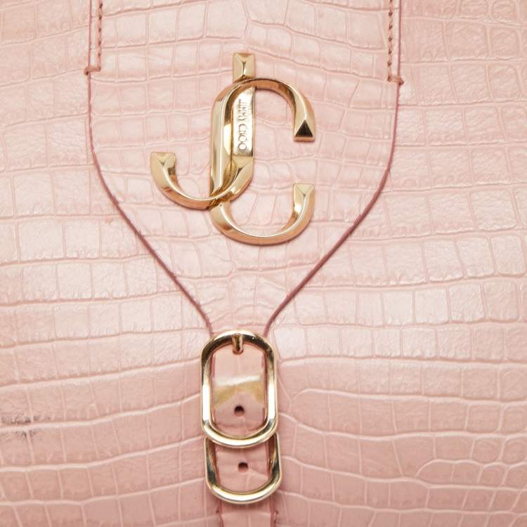 Pre Owned Jimmy Choo Pink Croc Embossed Leather Small Varenne Bowler Bag