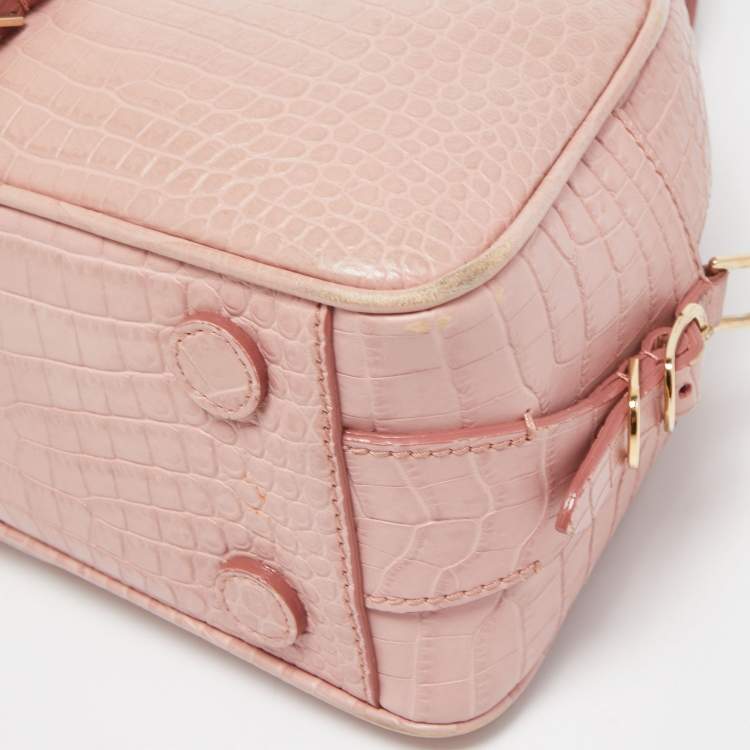 Pre Owned Jimmy Choo Pink Croc Embossed Leather Small Varenne Bowler Bag