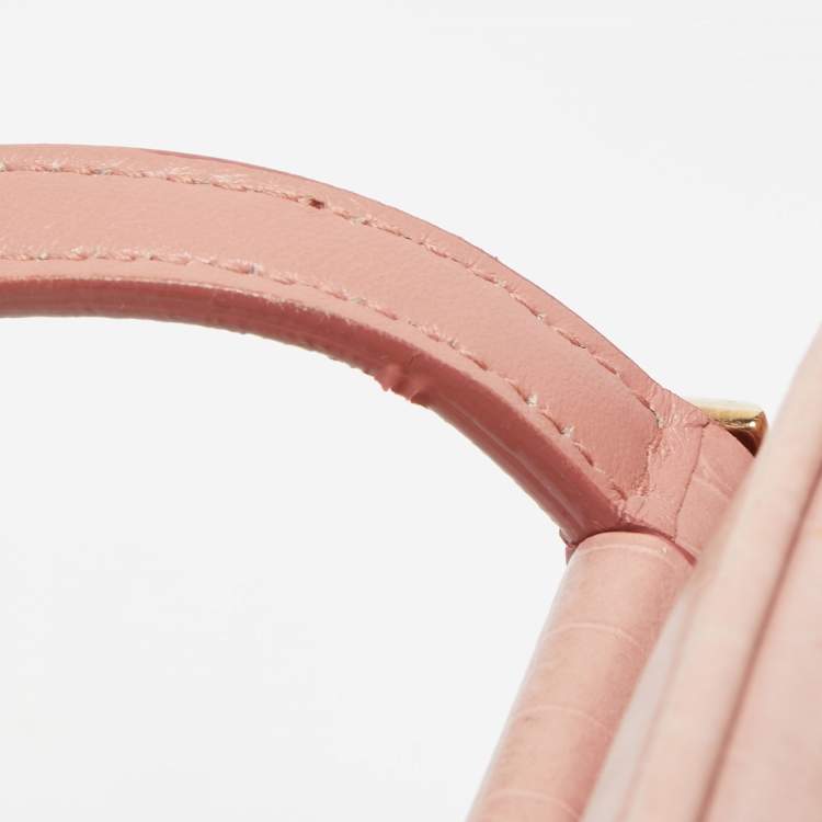 Pre Owned Jimmy Choo Pink Croc Embossed Leather Small Varenne Bowler Bag
