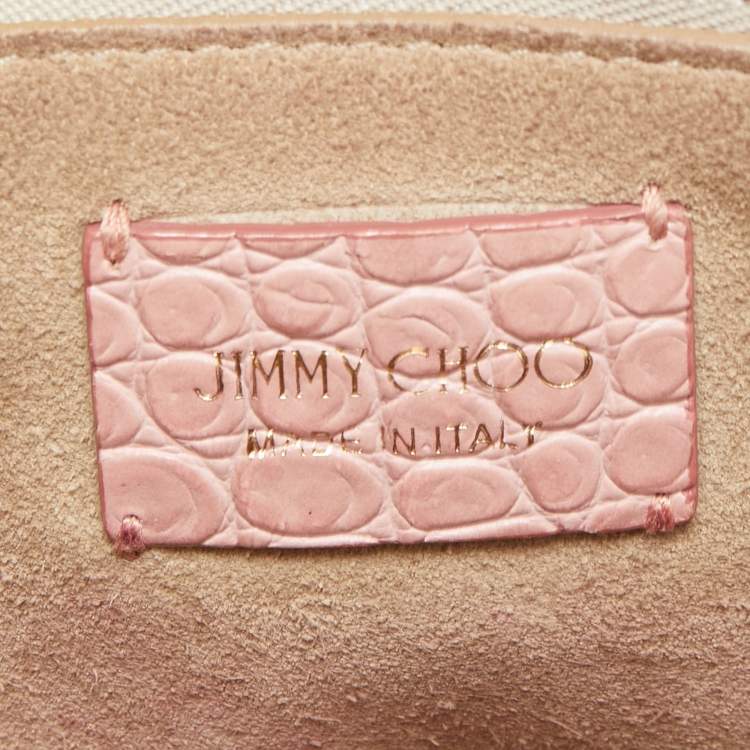 Pre Owned Jimmy Choo Pink Croc Embossed Leather Small Varenne Bowler Bag