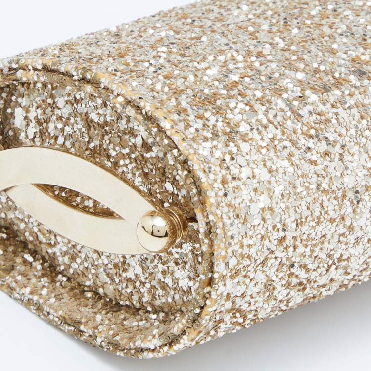 Pre Owned Jimmy Choo Gold Glitter Mini Twill Tube Clutch 