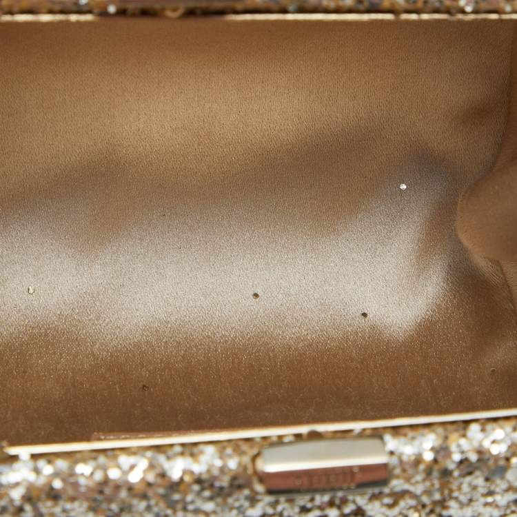 Pre Owned Jimmy Choo Gold Glitter Mini Twill Tube Clutch 