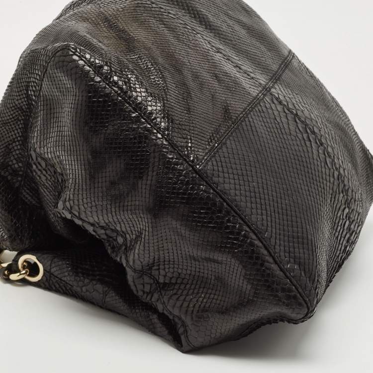 Pre Owned Jimmy Choo Black Python Leather Lohla Jayne Tote