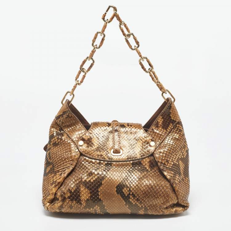 Pre Owned Jimmy Choo Gold/Brown Python Tulita Hobo