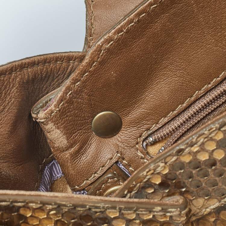 Pre Owned Jimmy Choo Gold/Brown Python Tulita Hobo