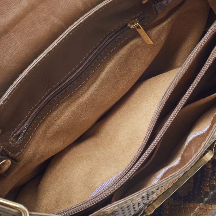 Pre Owned Jimmy Choo Gold/Brown Python Tulita Hobo