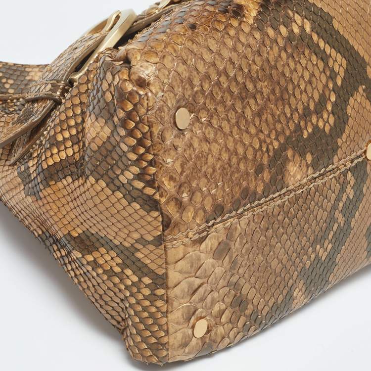Pre Owned Jimmy Choo Gold/Brown Python Tulita Hobo