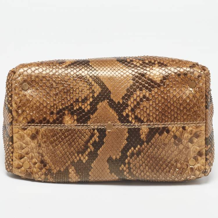 Pre Owned Jimmy Choo Gold/Brown Python Tulita Hobo
