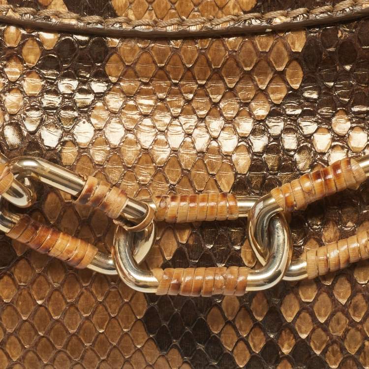 Pre Owned Jimmy Choo Gold/Brown Python Tulita Hobo