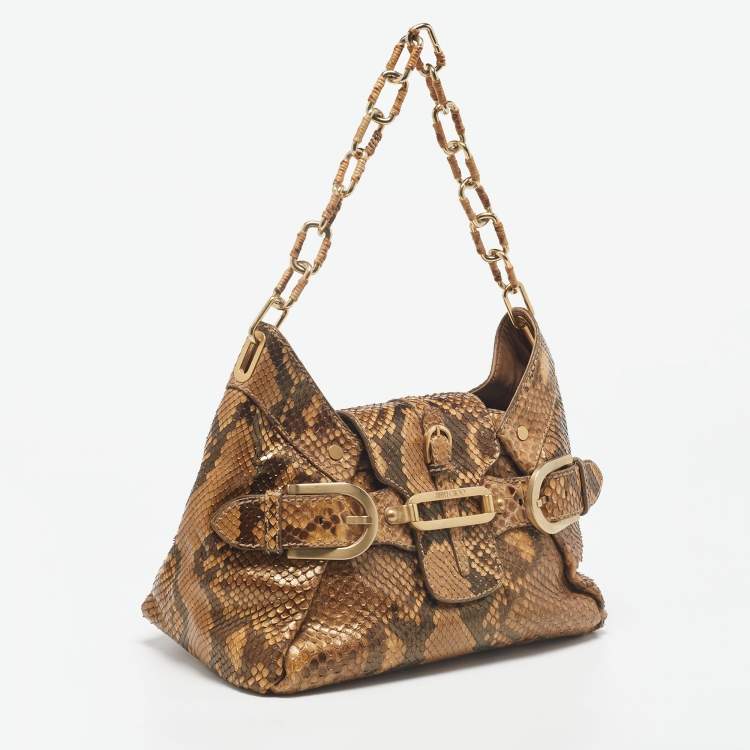 Pre Owned Jimmy Choo Gold/Brown Python Tulita Hobo