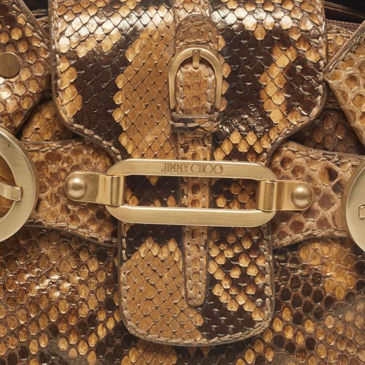 Pre Owned Jimmy Choo Gold/Brown Python Tulita Hobo