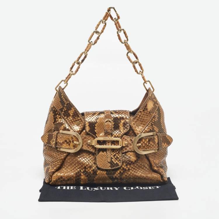 Pre Owned Jimmy Choo Gold/Brown Python Tulita Hobo