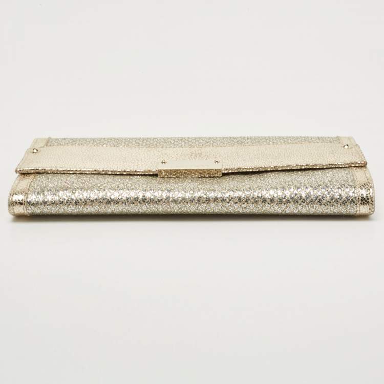 Pre Owned Jimmy Choo Gold Glitter and Leather Reese Continental Clutch