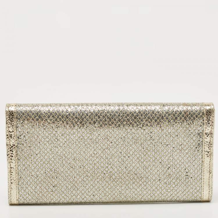 Pre Owned Jimmy Choo Gold Glitter and Leather Reese Continental Clutch