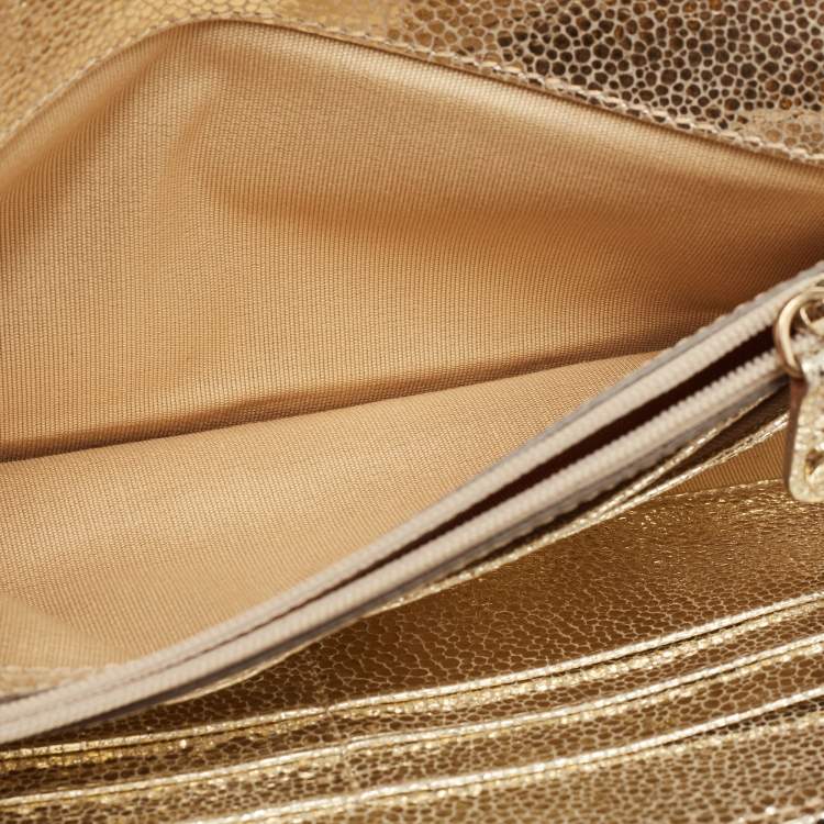 Pre Owned Jimmy Choo Gold Glitter and Leather Reese Continental Clutch