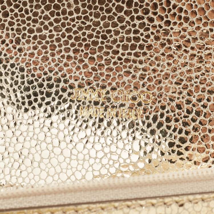Pre Owned Jimmy Choo Gold Glitter and Leather Reese Continental Clutch