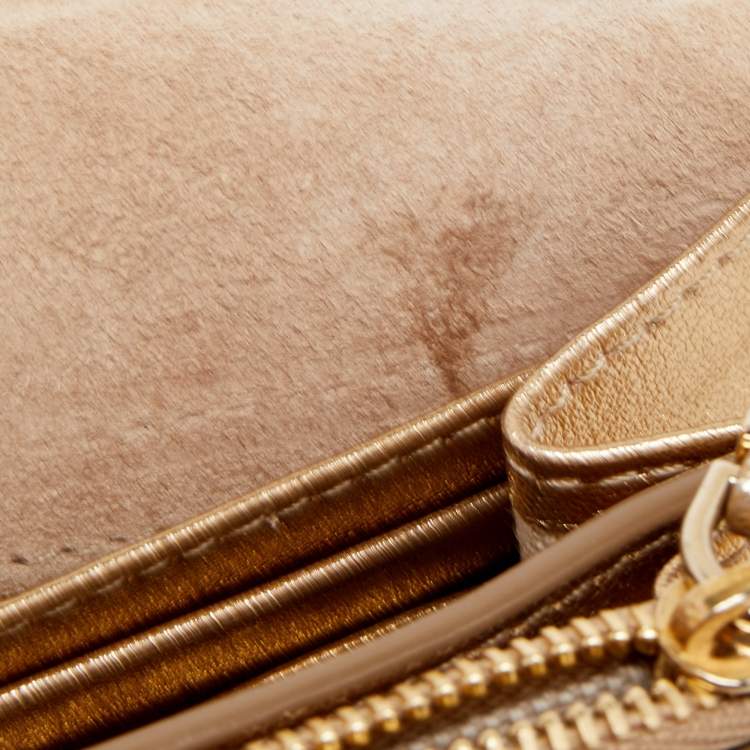 Pre Owned Jimmy Choo Gold Leather Sonia Crossbody Bag 