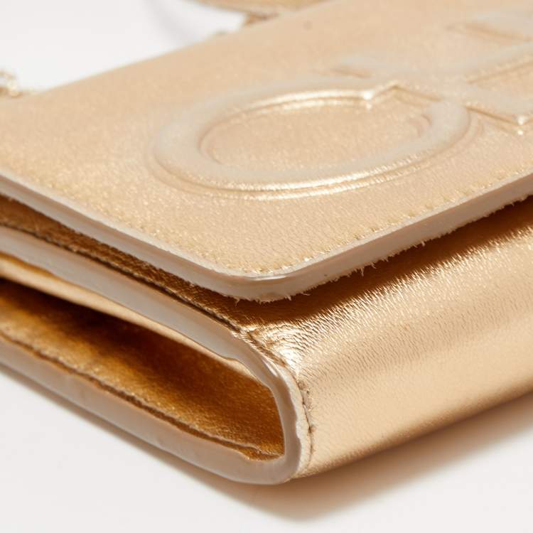 Pre Owned Jimmy Choo Gold Leather Sonia Crossbody Bag 