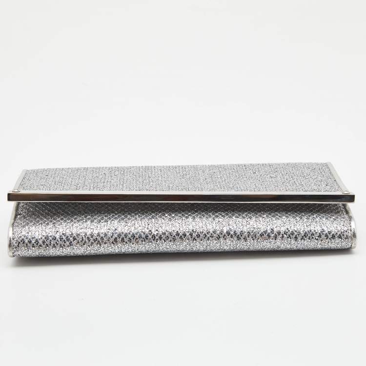 Pre Owned Jimmy Choo Silver Glitter and Leather Milla Chain Clutch
