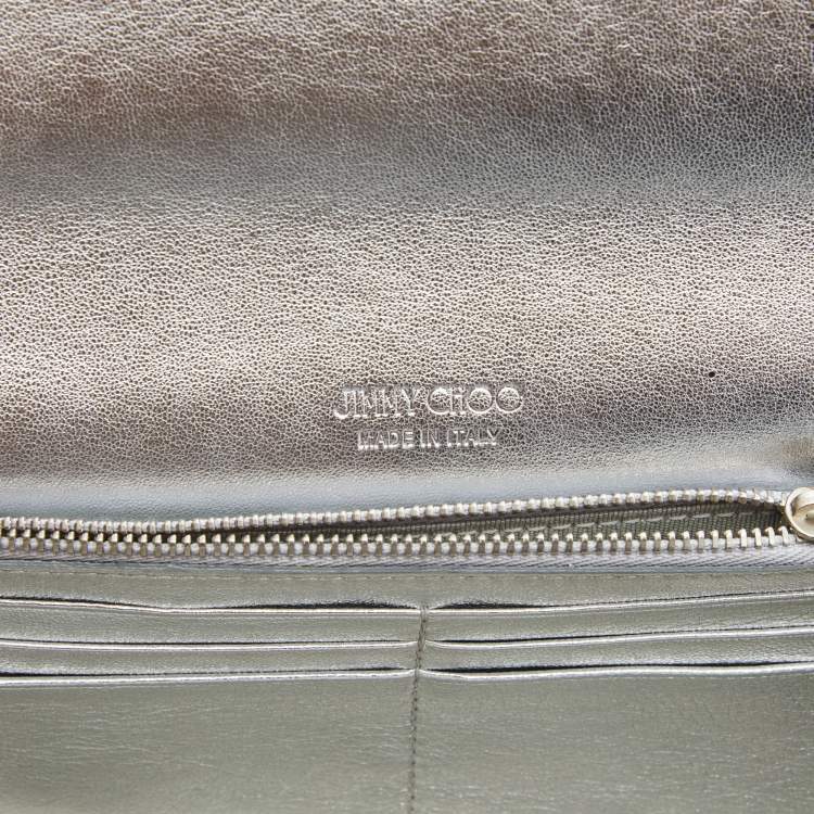 Pre Owned Jimmy Choo Silver Glitter and Leather Milla Chain Clutch