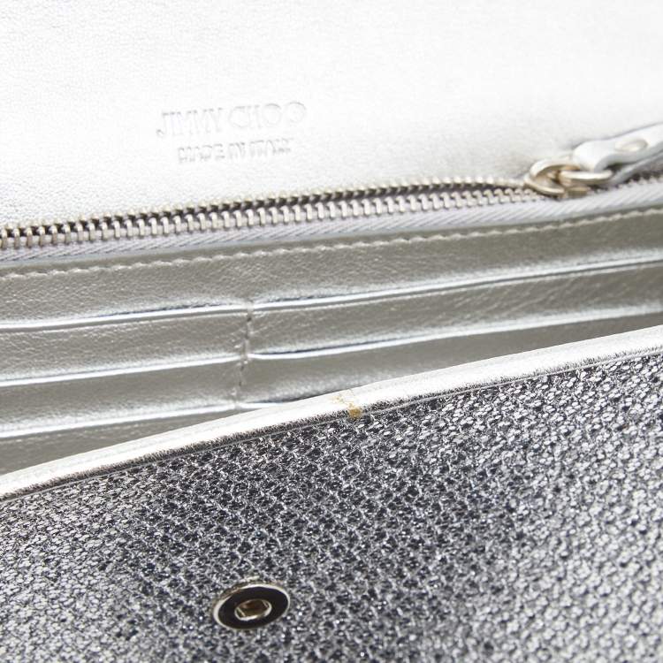 Pre Owned Jimmy Choo Silver Glitter and Leather Milla Chain Clutch