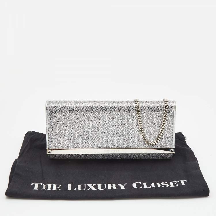 Pre Owned Jimmy Choo Silver Glitter and Leather Milla Chain Clutch