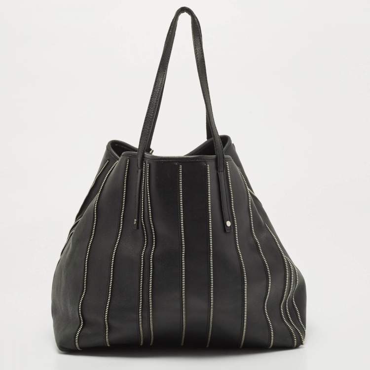 Pre Owned Jimmy Choo Black Leather Zip Details Tote