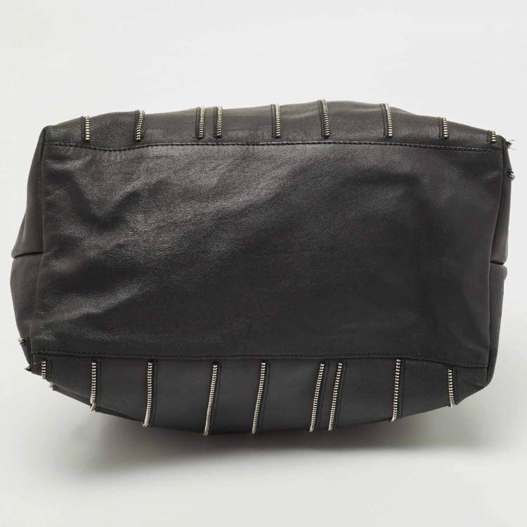 Pre Owned Jimmy Choo Black Leather Zip Details Tote