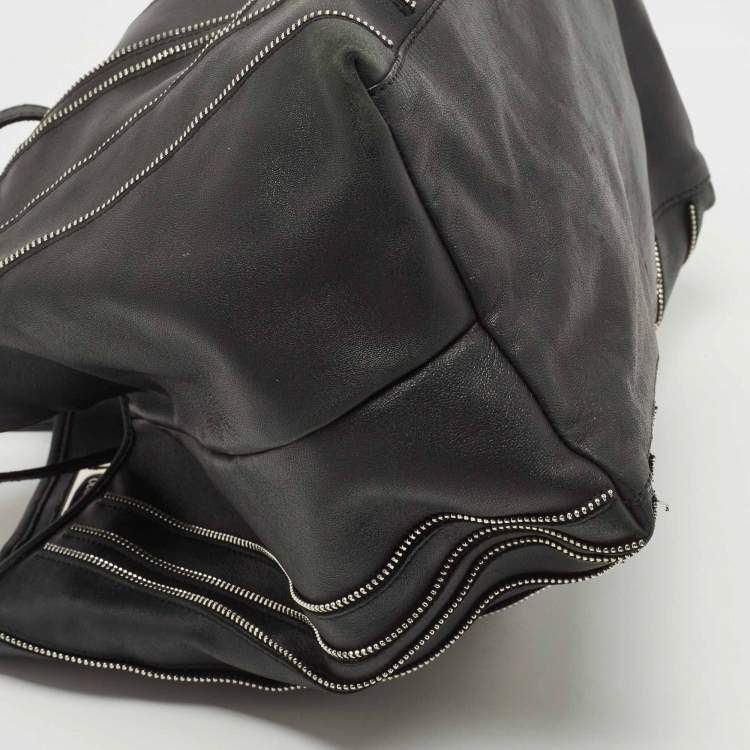 Pre Owned Jimmy Choo Black Leather Zip Details Tote