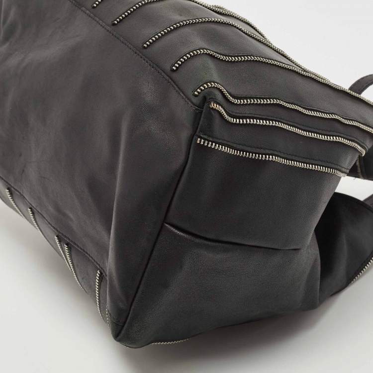 Pre Owned Jimmy Choo Black Leather Zip Details Tote
