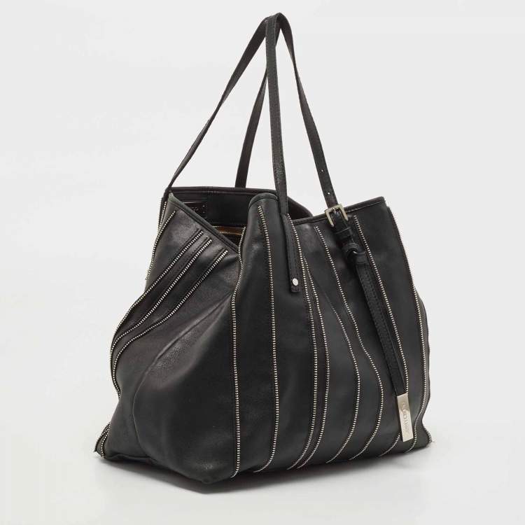 Pre Owned Jimmy Choo Black Leather Zip Details Tote