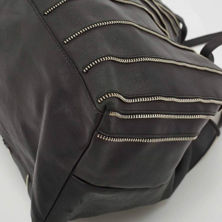 Pre Owned Jimmy Choo Black Leather Zip Details Tote