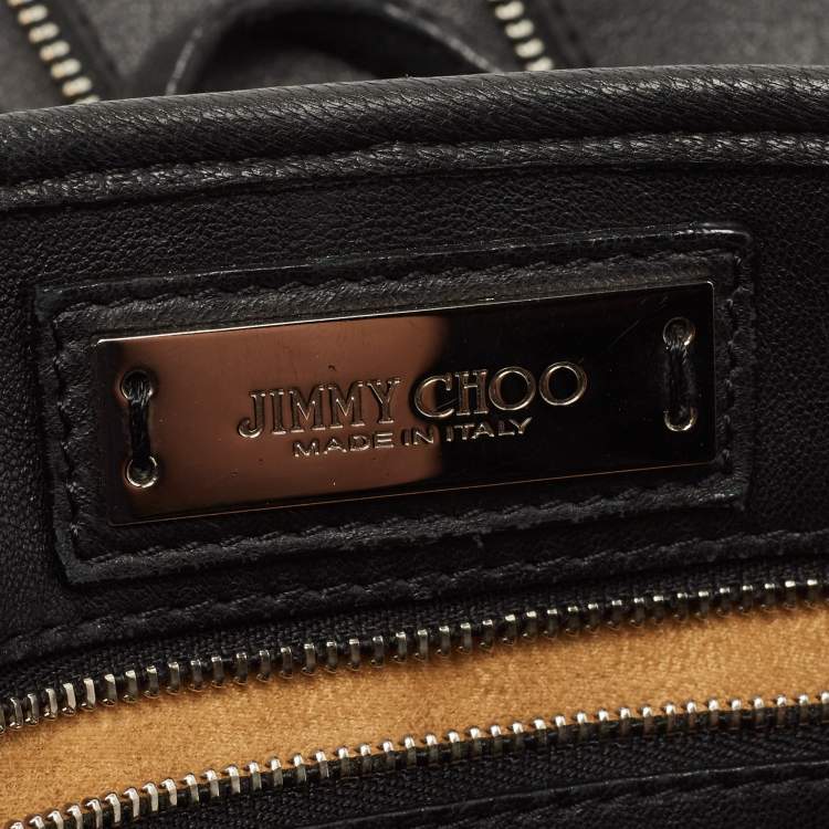 Pre Owned Jimmy Choo Black Leather Zip Details Tote